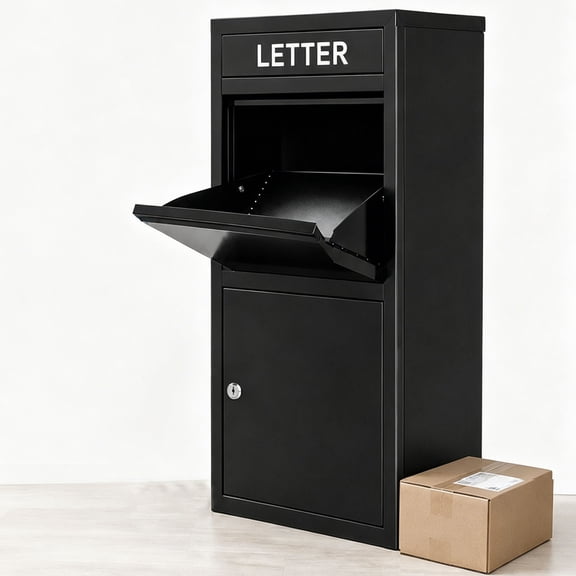Package Delivery Boxes for Outside, 40" H Extra Large Capacity Parcel Drop Box with Lock, Anti-Theft Galvanized Steel Package Mailbox for Outdoor, Porch, Home, Office, Coded Lock, Black