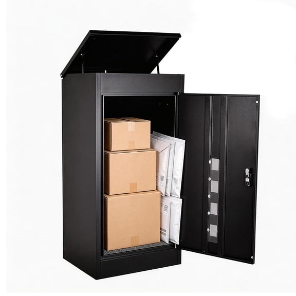 Package Delivery Boxes for Outside, Extra Large Black Parcel Drop Box with Coded Lock, Made of Steel Mailbox with Waterproof Anti-Theft Function, Not Easy Deformed for Home, Porch, Business, Curbside
