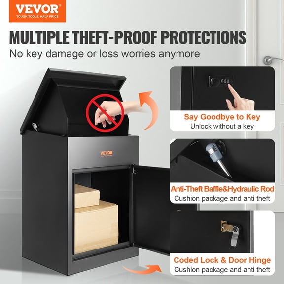 Package Delivery Boxes for Outside,Extra Large Mailbox with Coded Lock,Galvanized Steel Wall Mounted Mailboxes 17.3"x13.8"x22.8",Anti-Theft Baffle,IPX3 Waterproof for Porch,Curbside