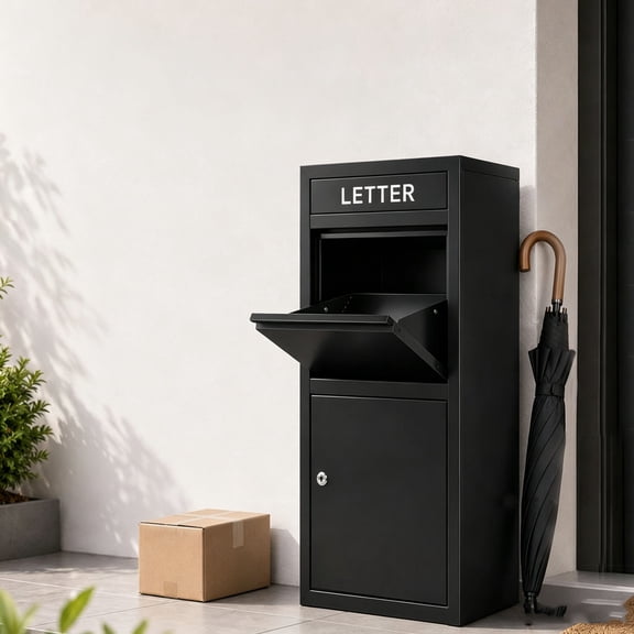 Package Delivery Boxes for Outside, Extra Large Capacity Modern Mailbox with Lock, Outdoor Freestanding Porch Box for Package (Black)