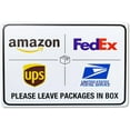 thumbnail image 1 of Package Delivery Sign, Please Leave Packages In Box, Delivery Instruction Metal Sign, 8 x 12 Inch, 40 mil Laminated Rustproof Tin Metal (1) White, 1 of 4