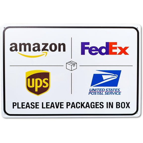 Package Delivery Sign, Please Leave Packages In Box, Delivery Instruction Metal Sign, 8 x 12 Inch, 40 mil Laminated Rustproof Tin Metal (1) White