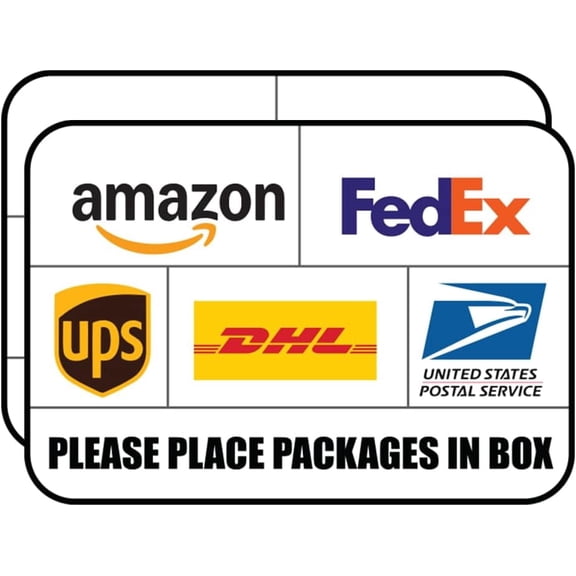 Package Delivery Sign Sticker 2 Pack, Please Place Packages in Box, Waterproof Vinyl Decal for Mailbox, Door, Porch, Front Door (10" x 7")