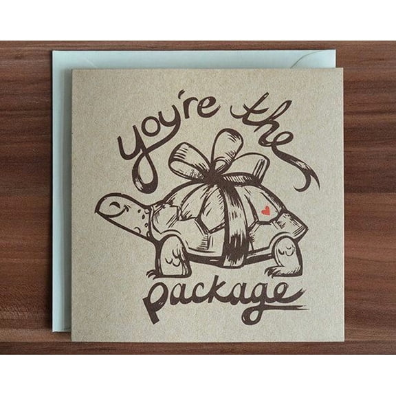 You're the Package Greeting Card – Cute Turtle Design with Bow – Perfect for Anniversaries, Birthdays, or Just Because – Includes Envelope, Blank Inside for Personal Messages