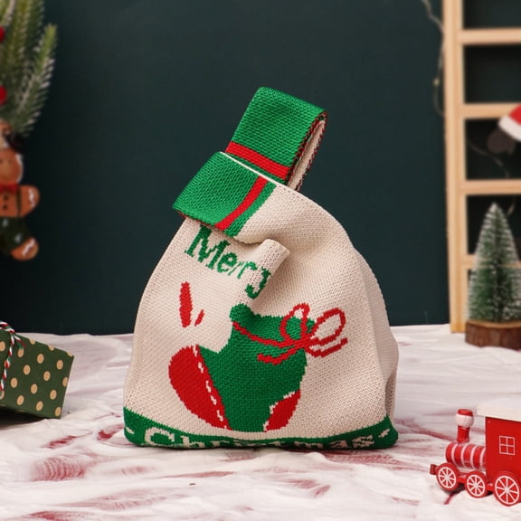 Package Holiday Gift Bags, 6pcs Christmas Gift Wrapping Sacks Pouches for Xmas Presents Party Favor Knitted Bag Green (including handle height)