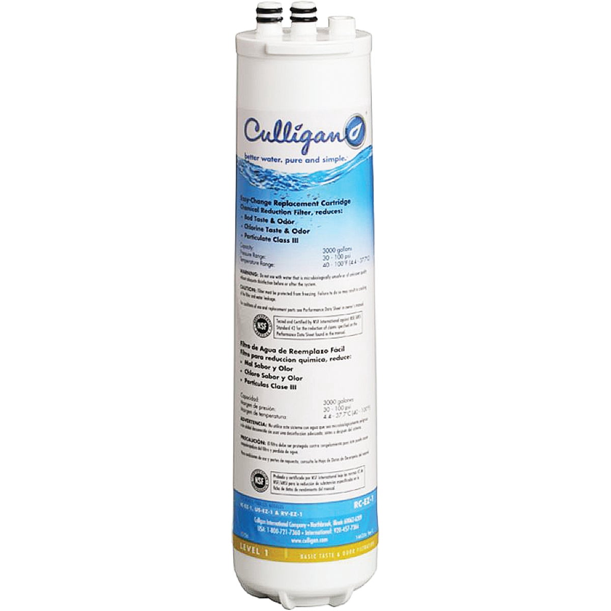 5-pack Culligan RC-EZ-1 Replacement Water Filter Cartridge - Under-Sink Filtration - 5 Pack — Standard US Plumbing Rough-In, Drop-In Replacement