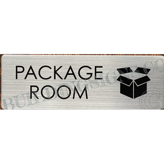 Package Room Sign (BRUS Silver, Aluminum, Size 3X8) (ref-2201)