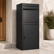 40.2 in Outdoor Parcel Drop Box with Lock, Mail Slot, Weather-Resistant Black Steel