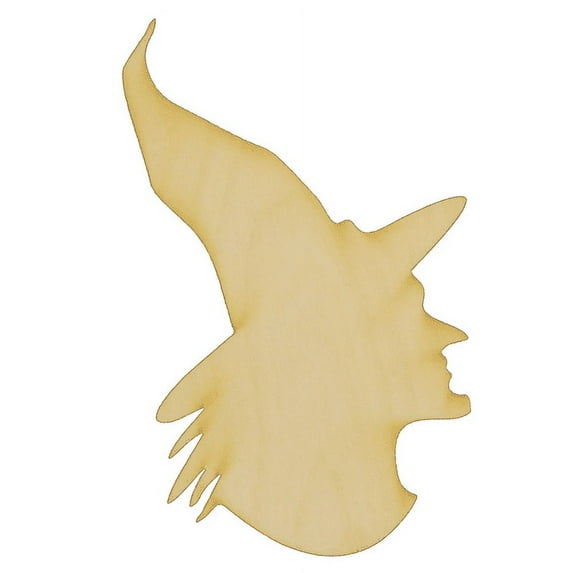 Package of 1, Large 7" x 12" x 0.25" Baltic Birch Plywood Witch Profile Wood Cutout for Halloween Art and Craft Project, Made in USA