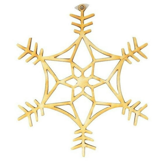 Package of 10, Small 3.217" x 2.851" x 0.125" Baltic Birch Plywood Snowflake #7 Wood Ornament for Art and Craft Project, Made in USA
