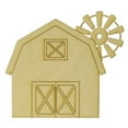 thumbnail image 1 of Package of 10, Small 4.5" x 4" x 0.25" Baltic Birch Plywood Detailed Barn with Windmill Wood Cutout for Art and Craft Project, Made in USA, 1 of 1