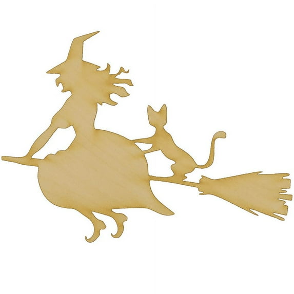 Package of 10, Small 5" x 3.75" x 0.125" Baltic Birch Plywood Witch and Cat Wood Cutout for Art and Craft Project, Made in USA