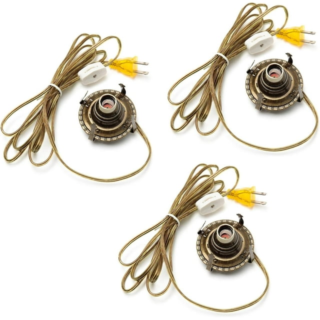 Package of 3 Antique Brass Electric Converter Burner Lamp Wiring Kits