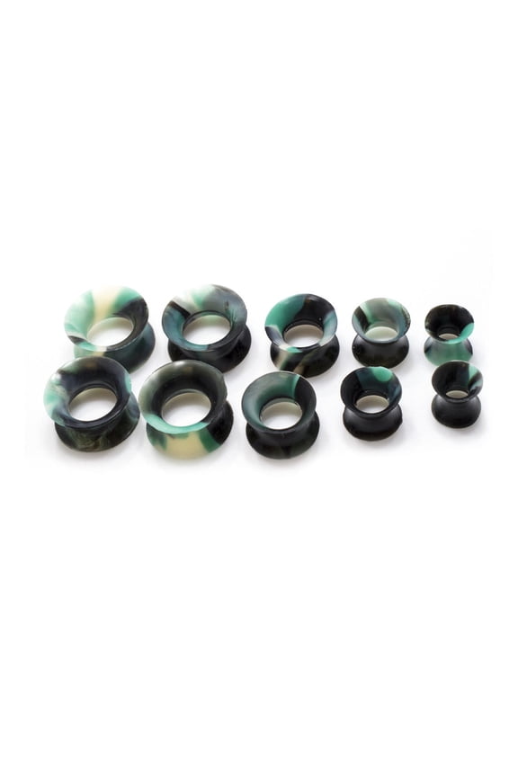 Package of 5 Pairs of Silicone Double Flared Camouflage Plugs - 2 Gauge to 1/2
