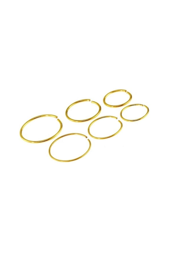 Package of 6 Gold or Silver Tone Nose Ring or Cartilage Hoop 3 (20G) and 3 (22G) Different Sizes (5/16", 3/8", 1/2")