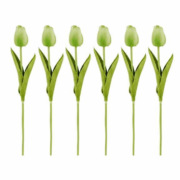 Factory Direct Craft Realistic Artificial Green Tulips, Set of 6, 14.5 Inch Spring Floral Stems