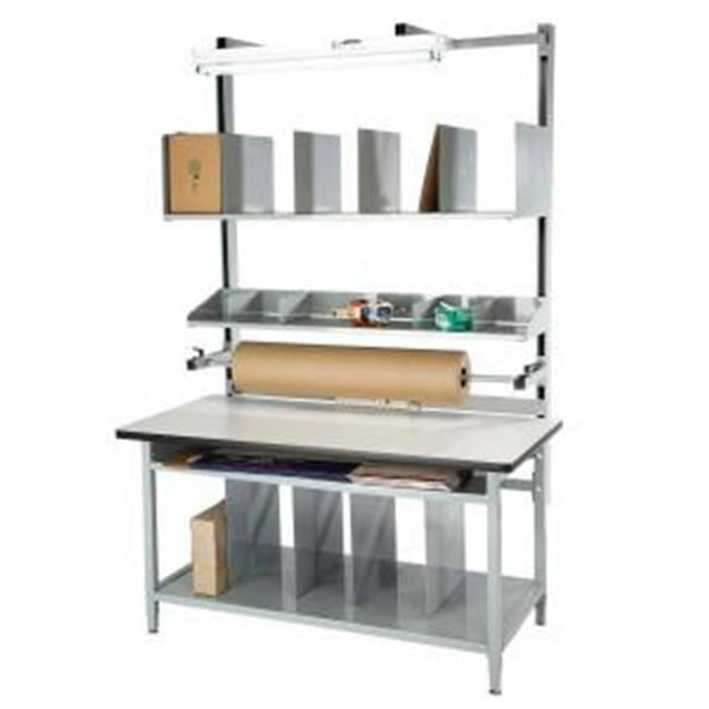 Packaging Bench Storage Shelf, Mounts 4 in. Below Surface, Light Gray Frame - 26.5 x 63.5 in.