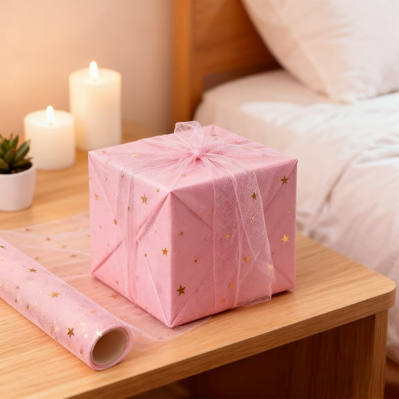 Packaging Material Mesh Fabric1 Roll Of Colorful Mesh Fabric With Star Patterns Flower Packaging Material Scene Arrangement Holiday Gift Packaging Mesh Fabric