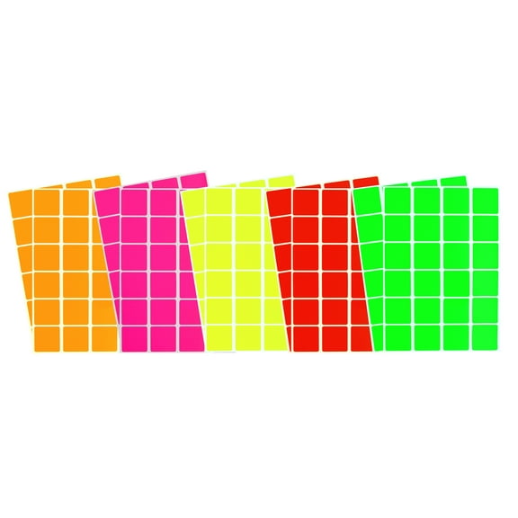 Packaging Seals Sticker 1 x 1 inch in 5 Neon Fluorescent Colors - 240 Pack, Stickers Square Labels (25x25mm) by Royal Green