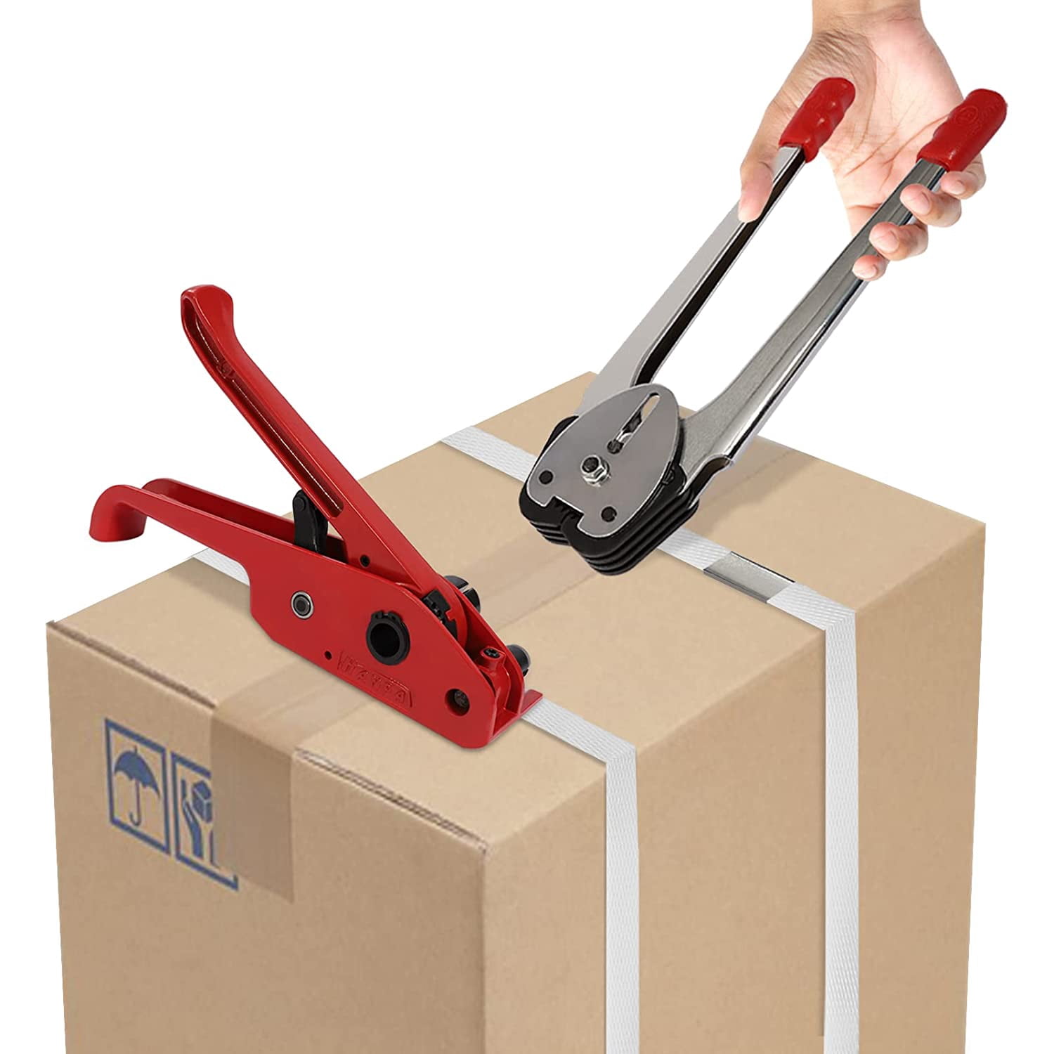 12 mm handmatige bandingset voor palletbanden - PET/PP handomsnoeringsgereedschap verpakkingsmachine, 1000 M omsnoering, spanner en afdichtaar