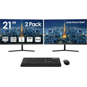 Packard Bell 21" FHD Monitor – 2 Pack w/ Keyboard & Mouse, HDMI/VGA, VESA