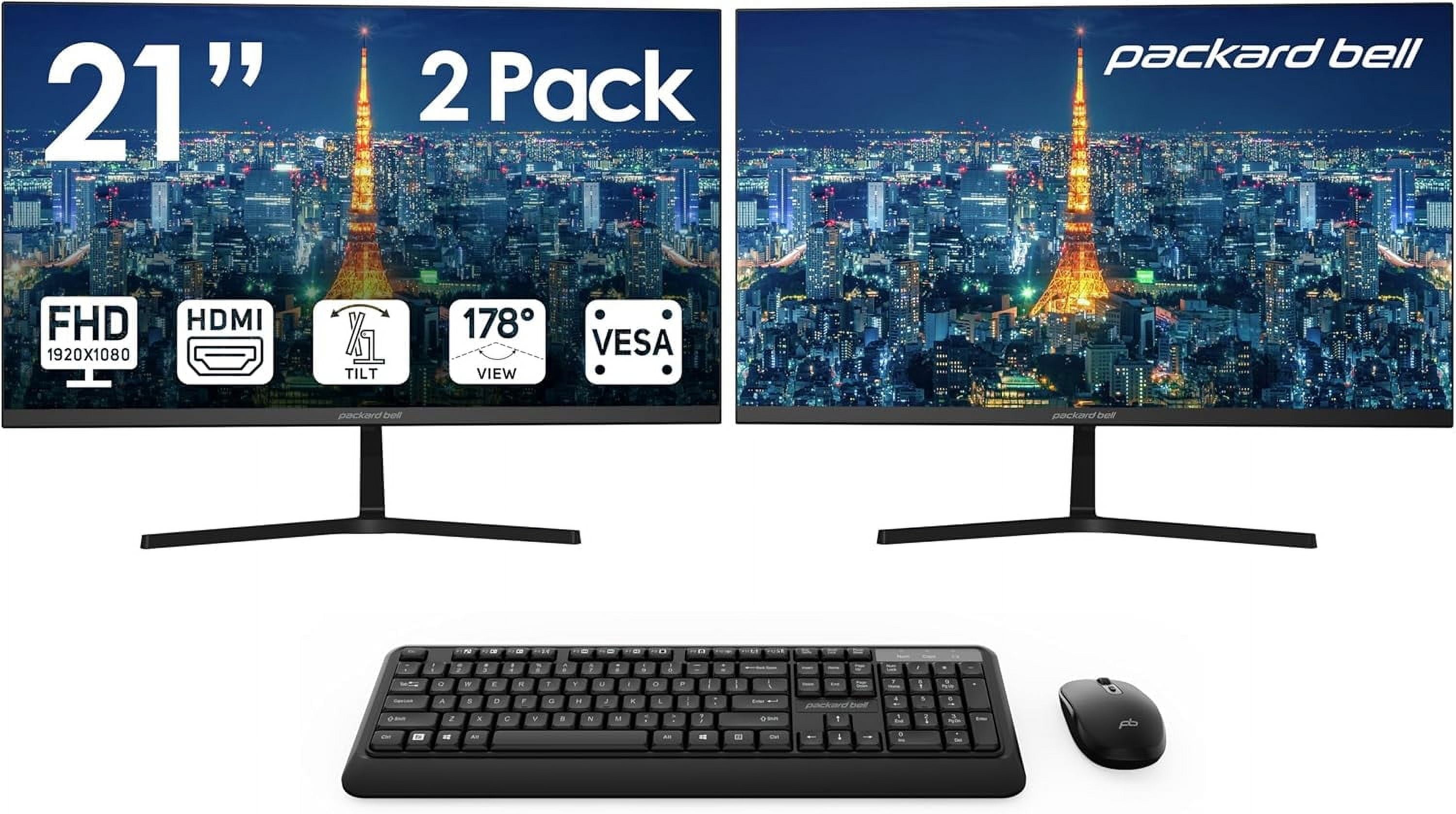 Packard Bell 21 Inch FHD Monitor, 75Hz, 5MS, VESA, VGA, HDMI, Wireless ...