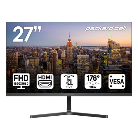 Packard Bell 27" FHD Monitor – HDMI/VGA, 75Hz, Tilt, VESA Mount
