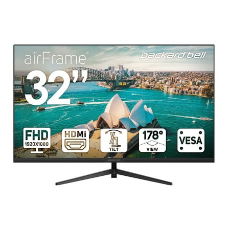 Packard Bell 32" FHD Monitor – HDMI/VGA, Tilt, VESA Mount, 75Hz, IPS