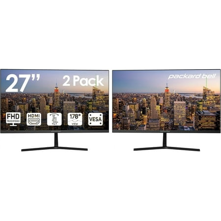 Packard Bell 27" FHD Monitor – 2 Pack, HDMI/VGA, Tilt, VESA Mount