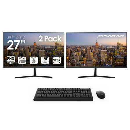 Packard Bell airFrame 27" Monitor, 1080p FHD, 2-Pack, HDMI/VGA, VESA Mount