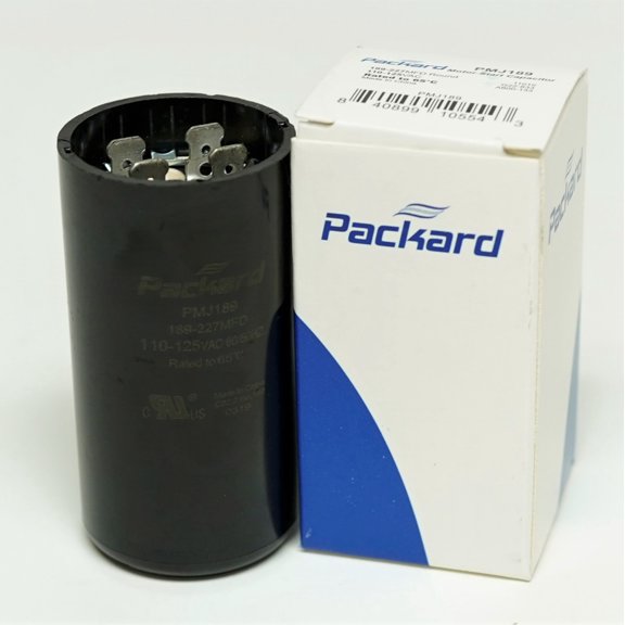 Packard Start Capacitor, Round, 189-227 Mfd., 110-125 Volt, TMJ189, 189-125