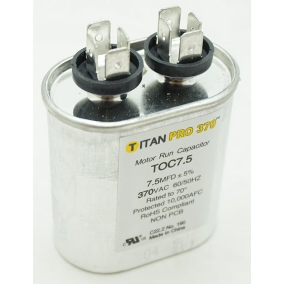 Packard Titan Pro 370 Motor Run Capacitor, Oval, 7.5 Mfd, 370 V, 7.5-370, TOC7.5