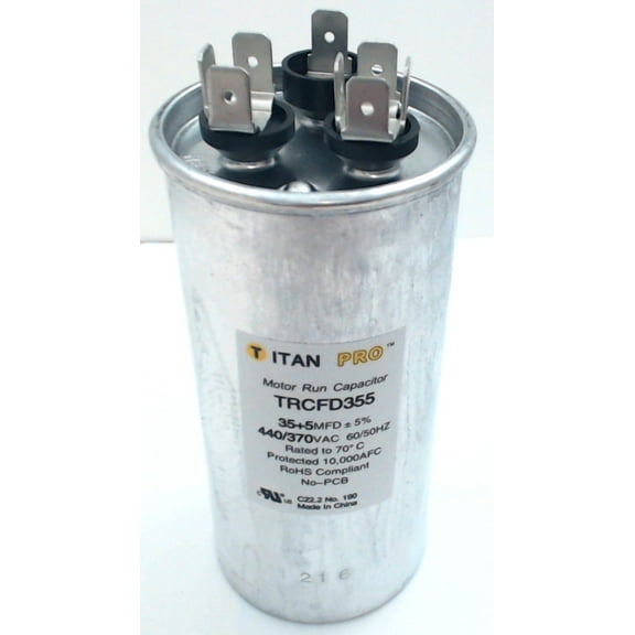 Packard Titan Pro Run Capacitor, Round, 35+5 Mfd, 440-370V, TRCFD355