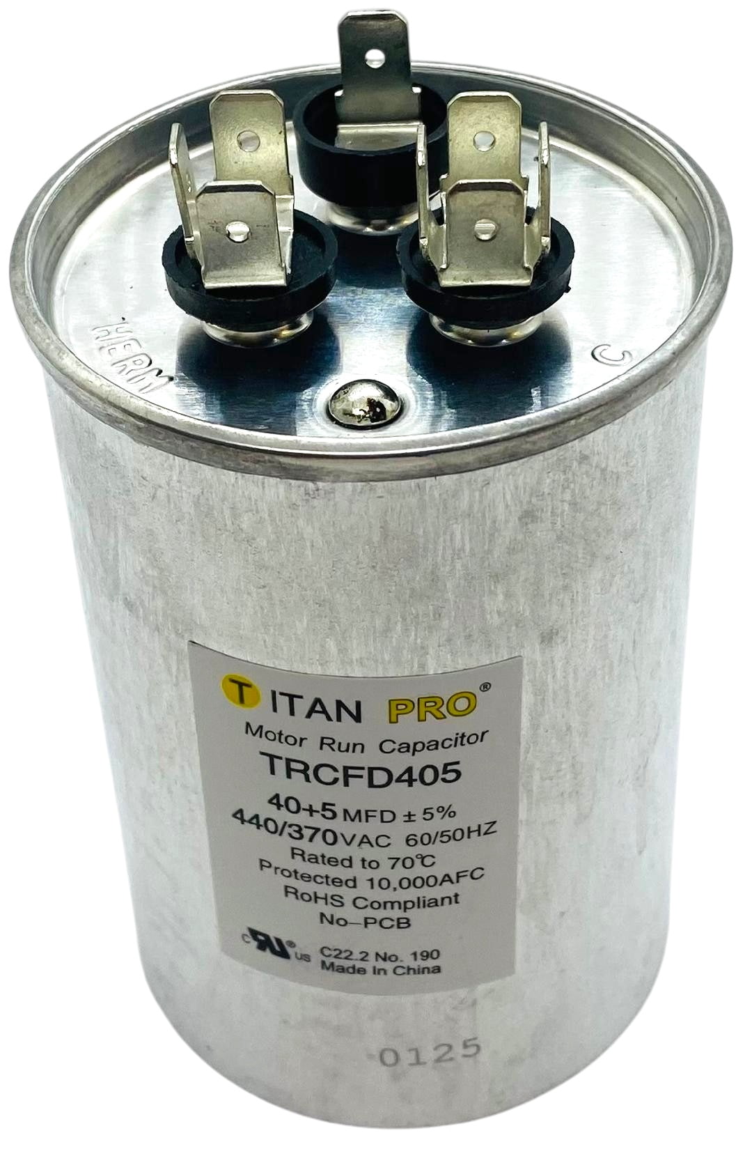 Titan Pro Run Capacitor, Round, 40+5 Mfd, 440-370V, TRCFD405
