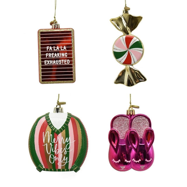 Packed Party 4pc Classic Candy Striated Sweater Slipper Assorted Novelty Ornament Set