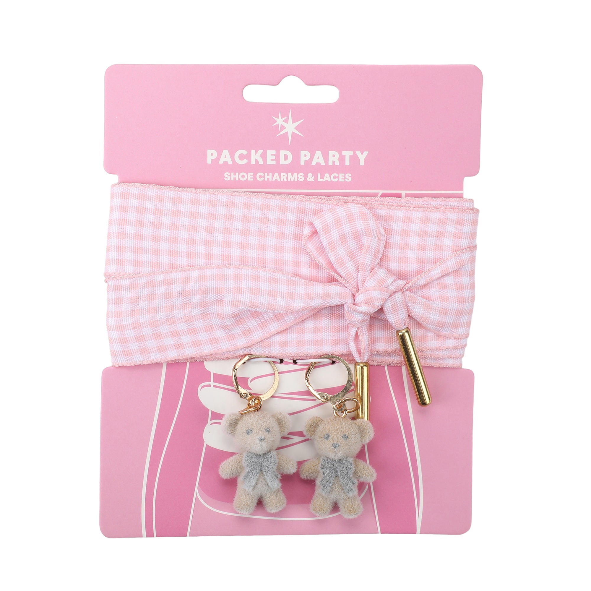 Packed Party Bear-y Pink Shoe Lace Charm Set with Gingham Laces