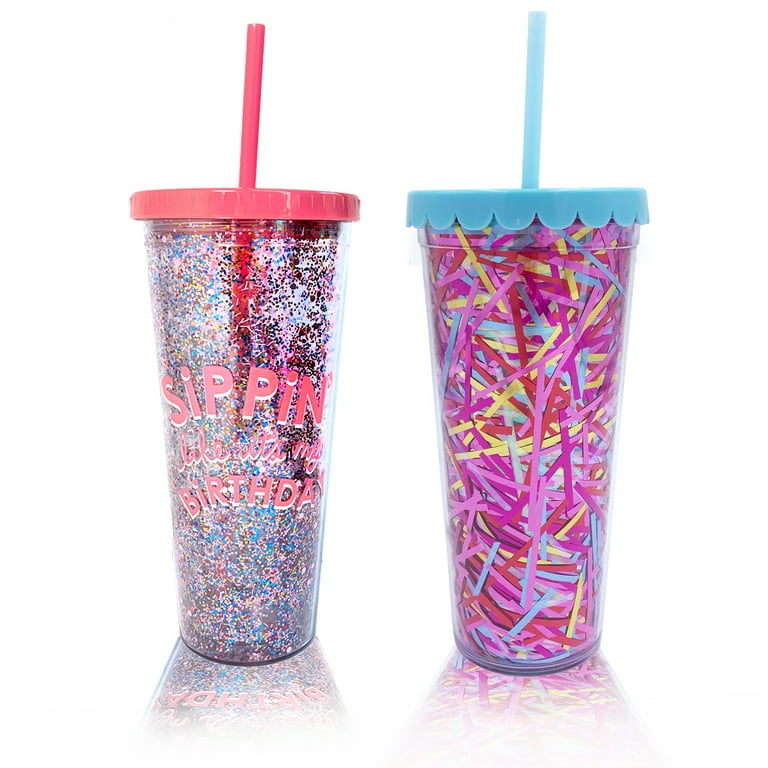 Packed Party 'Birthday Fun' Tumbler, Multi-Color 16oz Plastic Tumbler with  Lid, 2- Pack