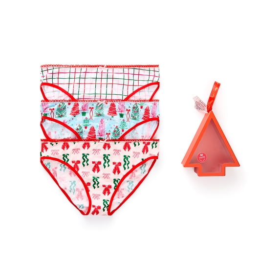 Packed Party Women's Christmas Tree Giftable, 3-Pack, Hipster Panties, Sizes S-XXL