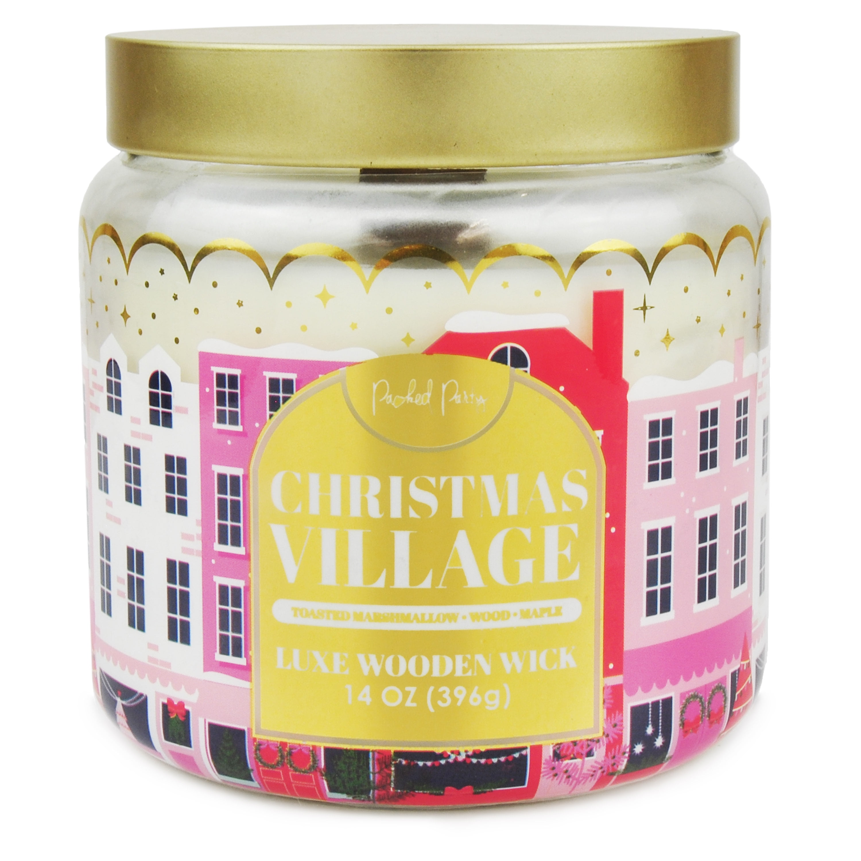 Packed Party Christmas Village Candle with Wood Wick, 14-Ounce