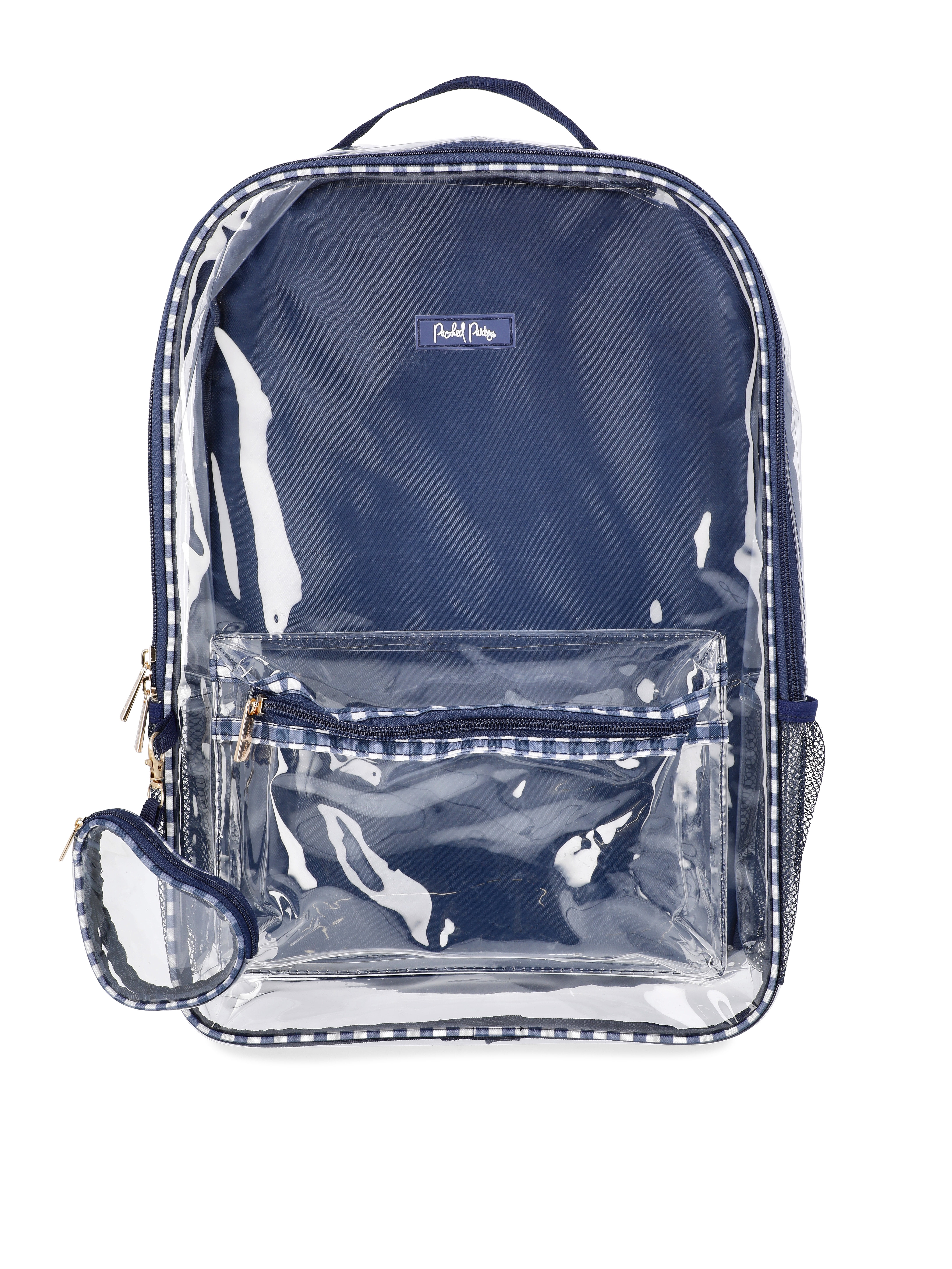 Packed Party Girls' Clear Check Me Out Backpack, Navy Gingham
