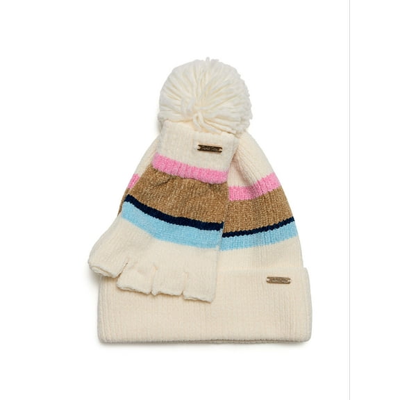 Packed Party Cozy Stripes Chenille Hat and Gloves Set, Ivory