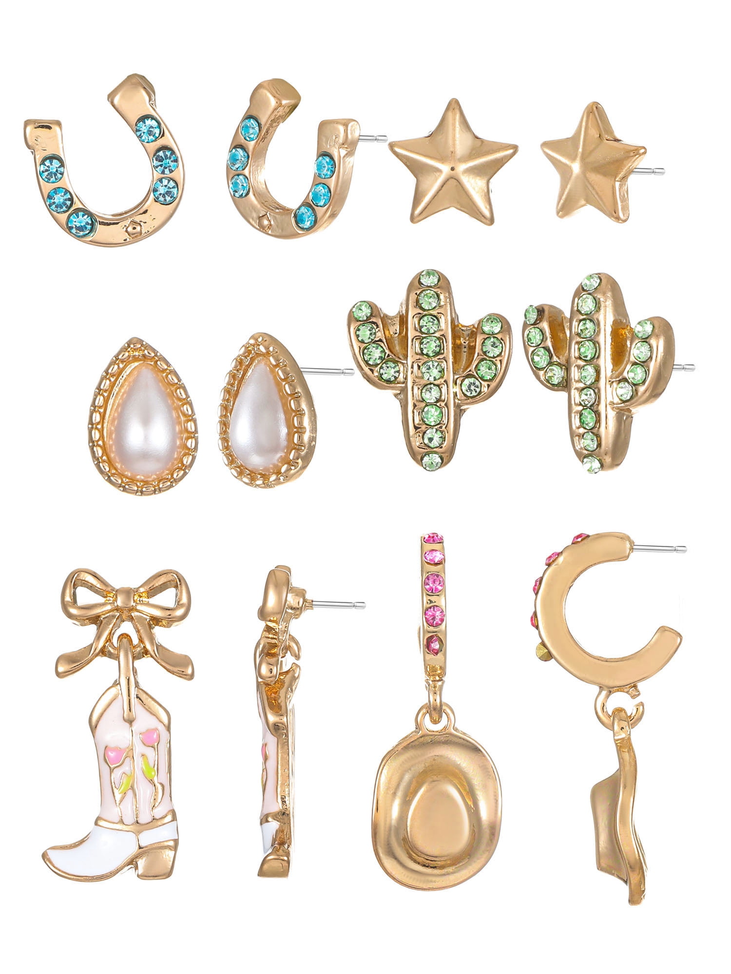 Packed Party Cowgirl Earring Set, 6 Pairs