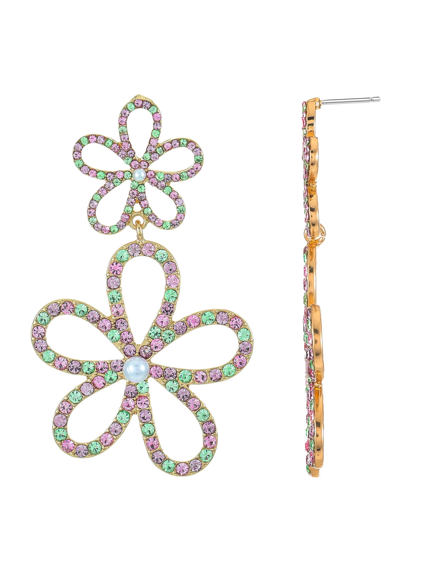 Packed Party Crystal Flower Dangle Earrings, 1 Pair