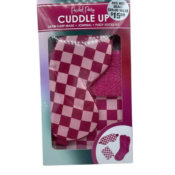 Packed Party Cuddle Up 3 Pieces Gift Set - Satin Sleep Mask, Fuzzy Socks, Journal