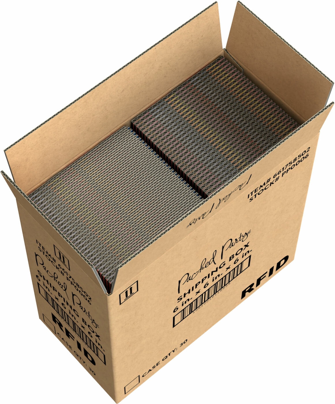 Packed Party Decorative Small Shipping Boxes, 6" x 6" x 6", Stripe Pattern, 30-Count Case