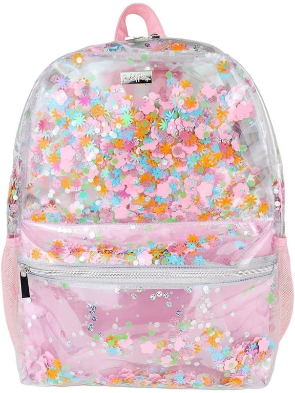 Flower Shop Clear Confetti Backpack; Women's Fashion Book Bag; For Ladies at School, Work, Travel, and the Beach (Large)
