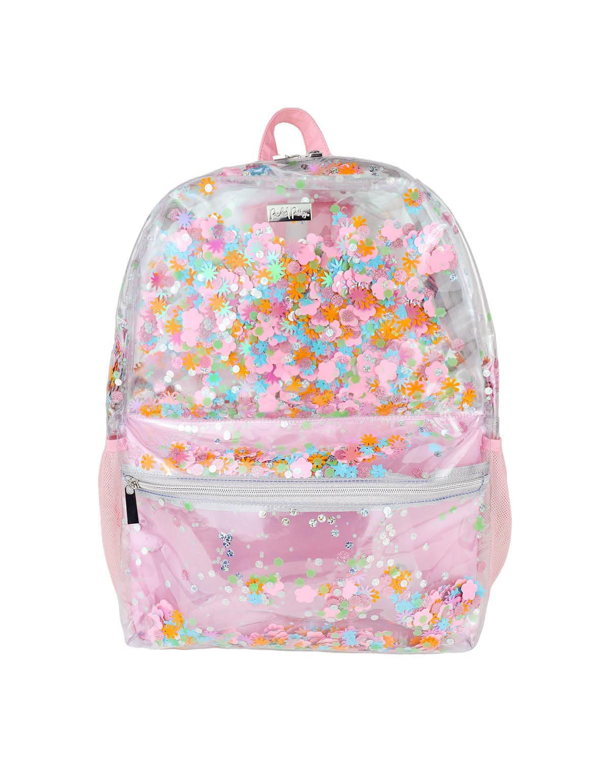 Packed Party Flower Shop Clear Confetti Backpack; Women's Fashion Book Bag; For Ladies at School, Work, Travel, and the Beach (Medium)