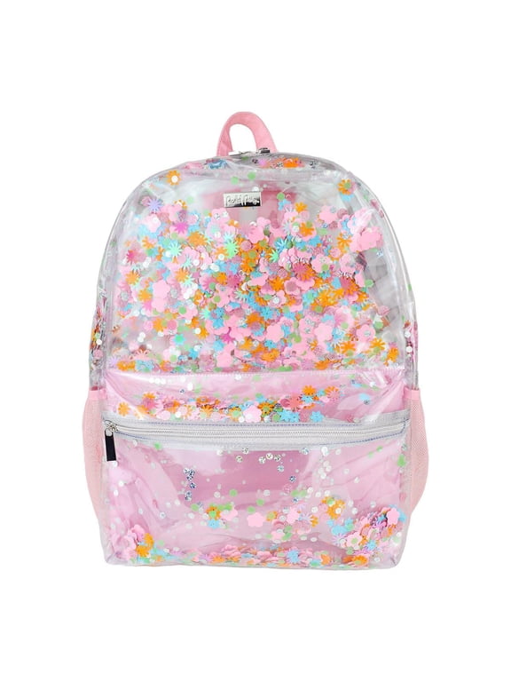 Flower Shop Clear Confetti Backpack; Women's Fashion Book Bag; For Ladies at School, Work, Travel, and the Beach (Medium)