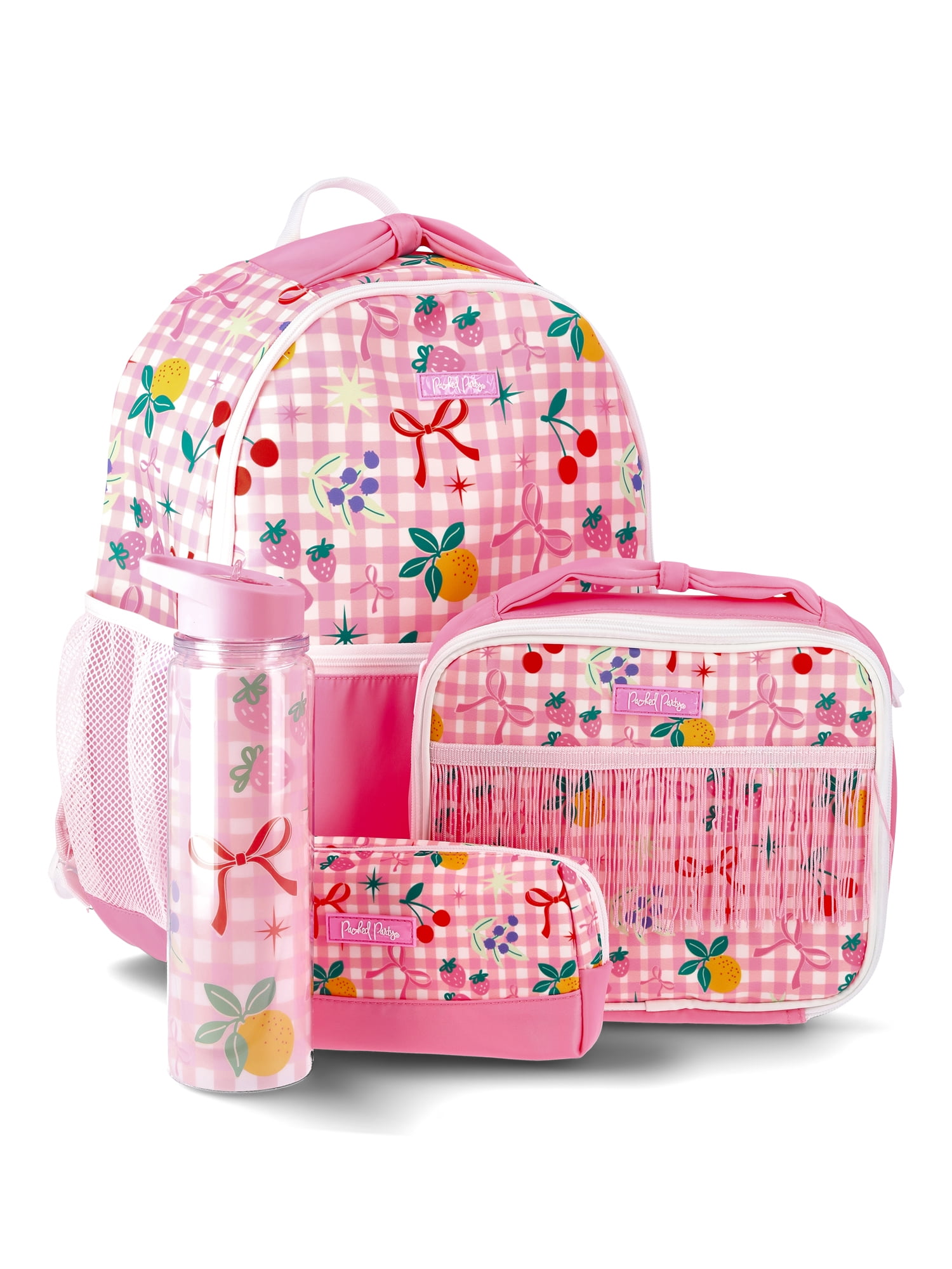 Packed Party Girls 17" Fringe Fruit 4-Piece Backpack Set, Pink