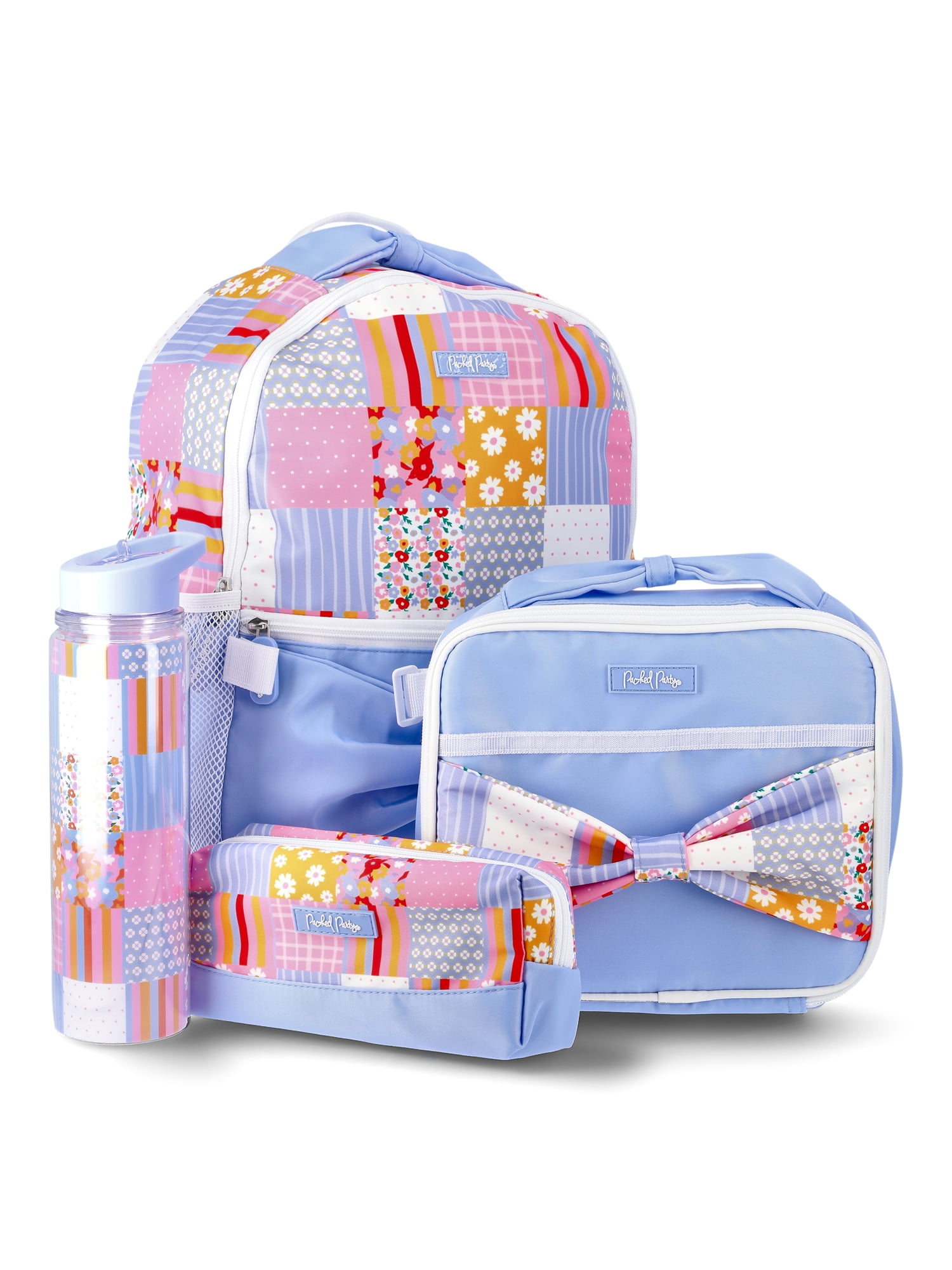 Packed Party Girls 17" Patchwork 4-Piece Backpack Set, Blue